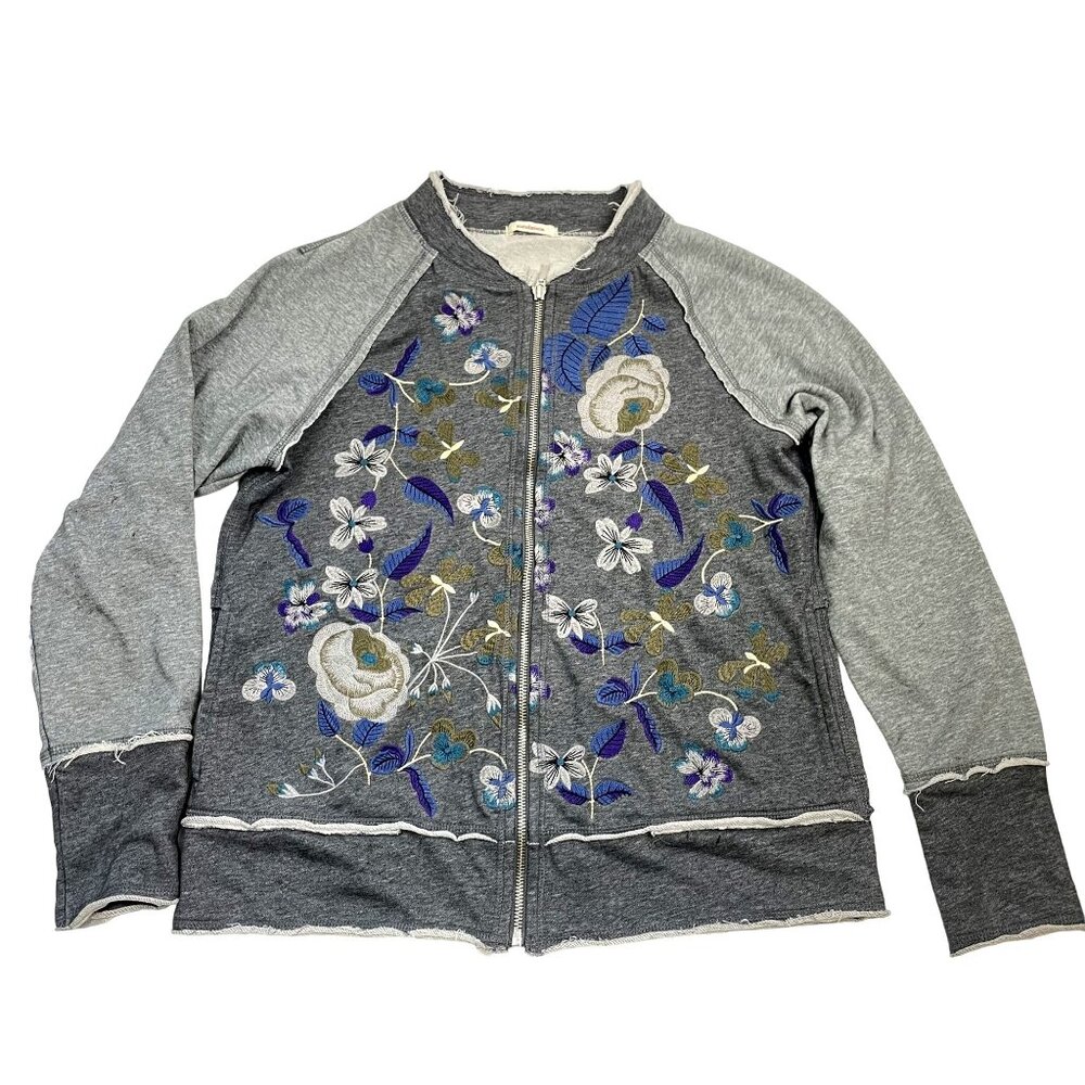 Sundance Womens Embroidered Gray Zip-Up Jacket Bomber Size S/M - Picture 1 of 9